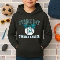 Cancer Month Baseball Strike Out Ovarian Cancer Kids Hoodie thumb 2