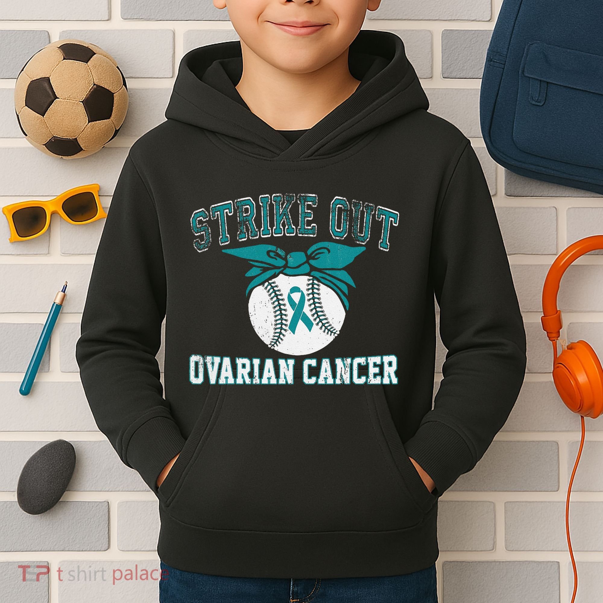 Cancer Month Baseball Strike Out Ovarian Cancer Kids Hoodie