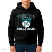 Cancer Month Baseball Strike Out Ovarian Cancer Kids Hoodie thumb 4