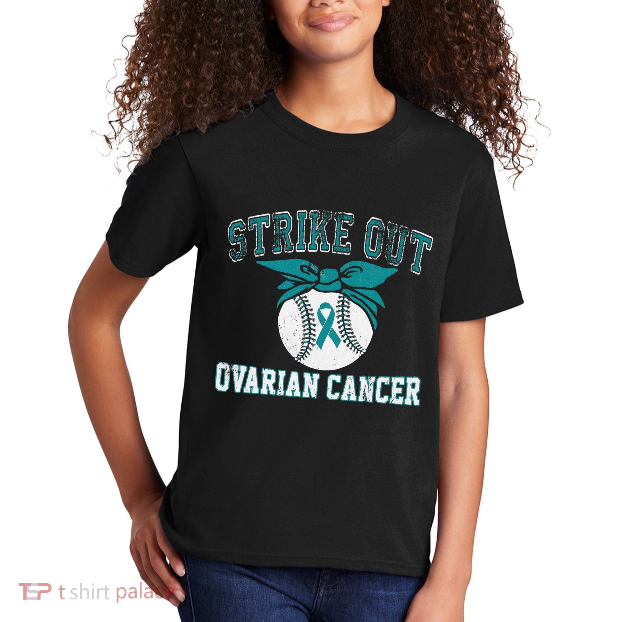 Cancer Month Baseball Strike Out Ovarian Cancer Kids T-Shirt