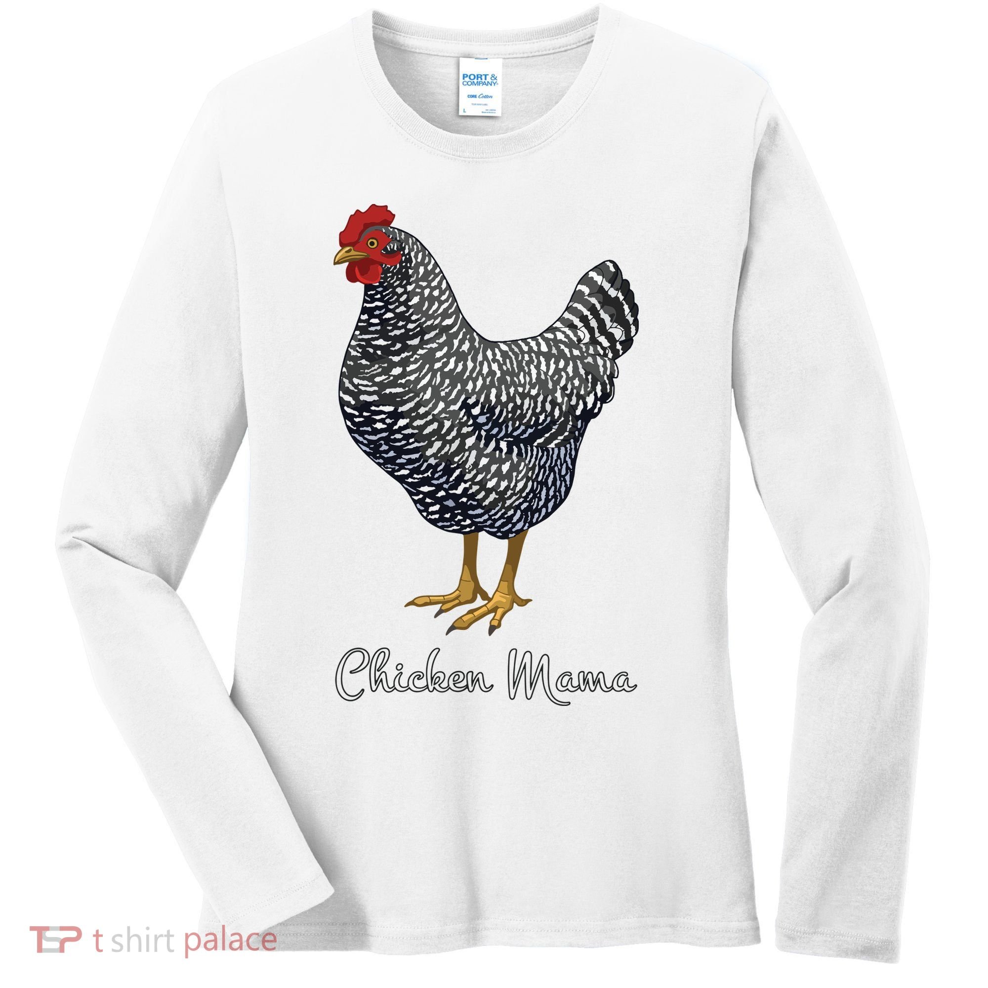Chicken Mama Black Barred Plymouth Rock Hen Mom Bird Lovers Women's Long Sleeve Shirt