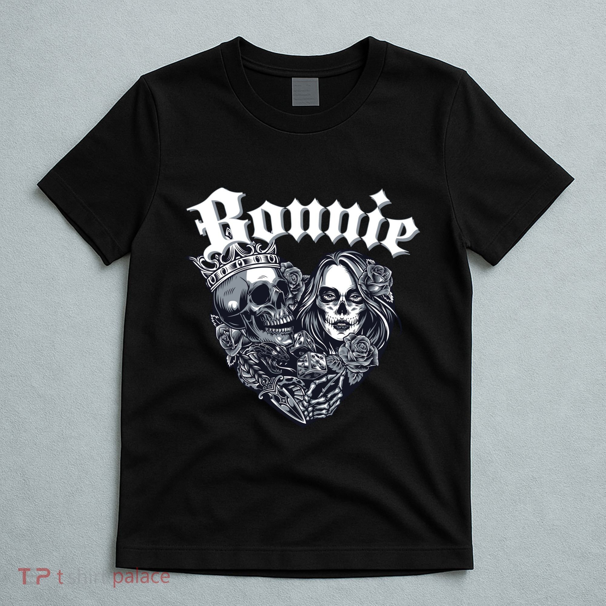 Couple Matching Bonnie & Clyde Chicano Style Heart Tattoo Outfit For Couples T-Shirt