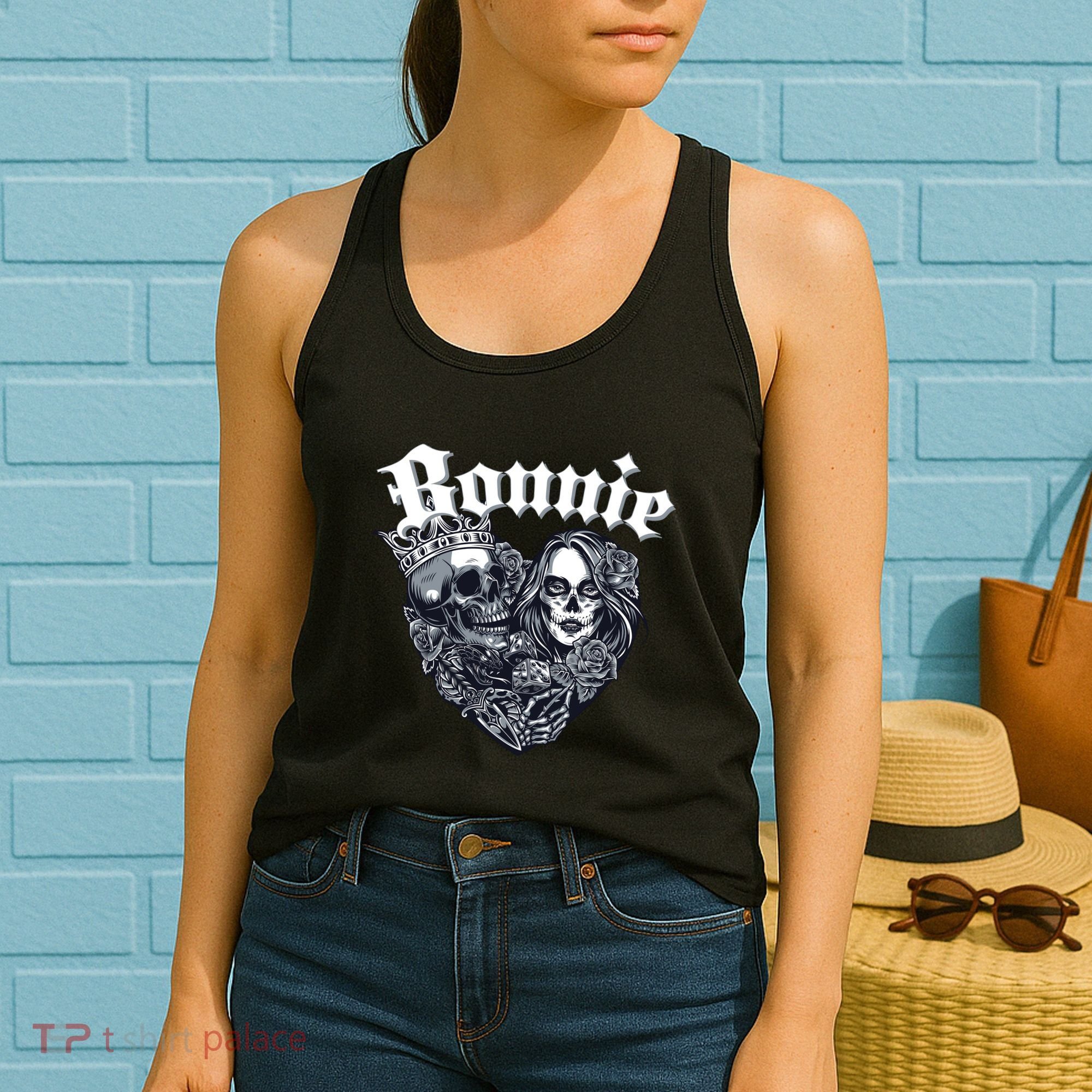 Couple Matching Bonnie & Clyde Chicano Style Heart Tattoo Outfit For Couples Women's Tank Top