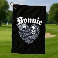 Couple Matching Bonnie & Clyde Chicano Style Heart Tattoo Outfit For Couples Golf Towel thumb 1
