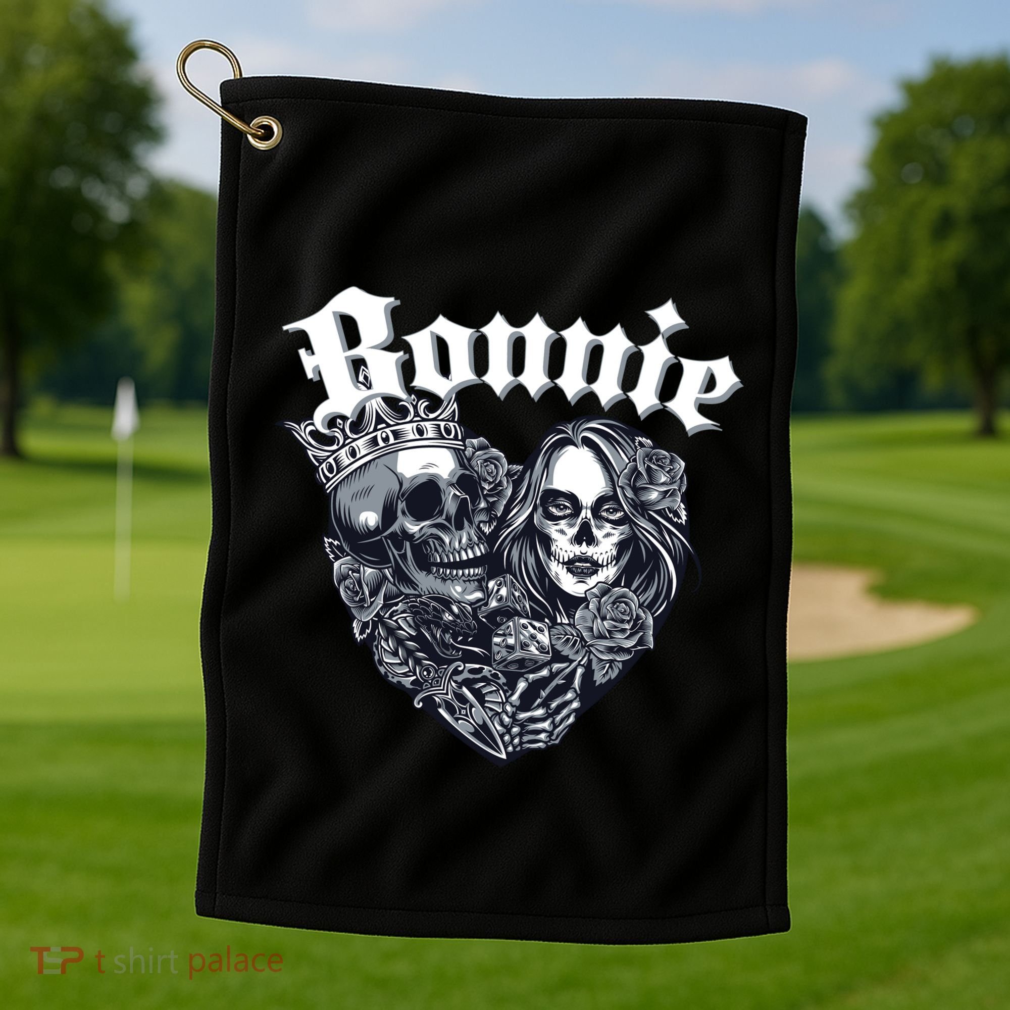 Couple Matching Bonnie & Clyde Chicano Style Heart Tattoo Outfit For Couples Golf Towel