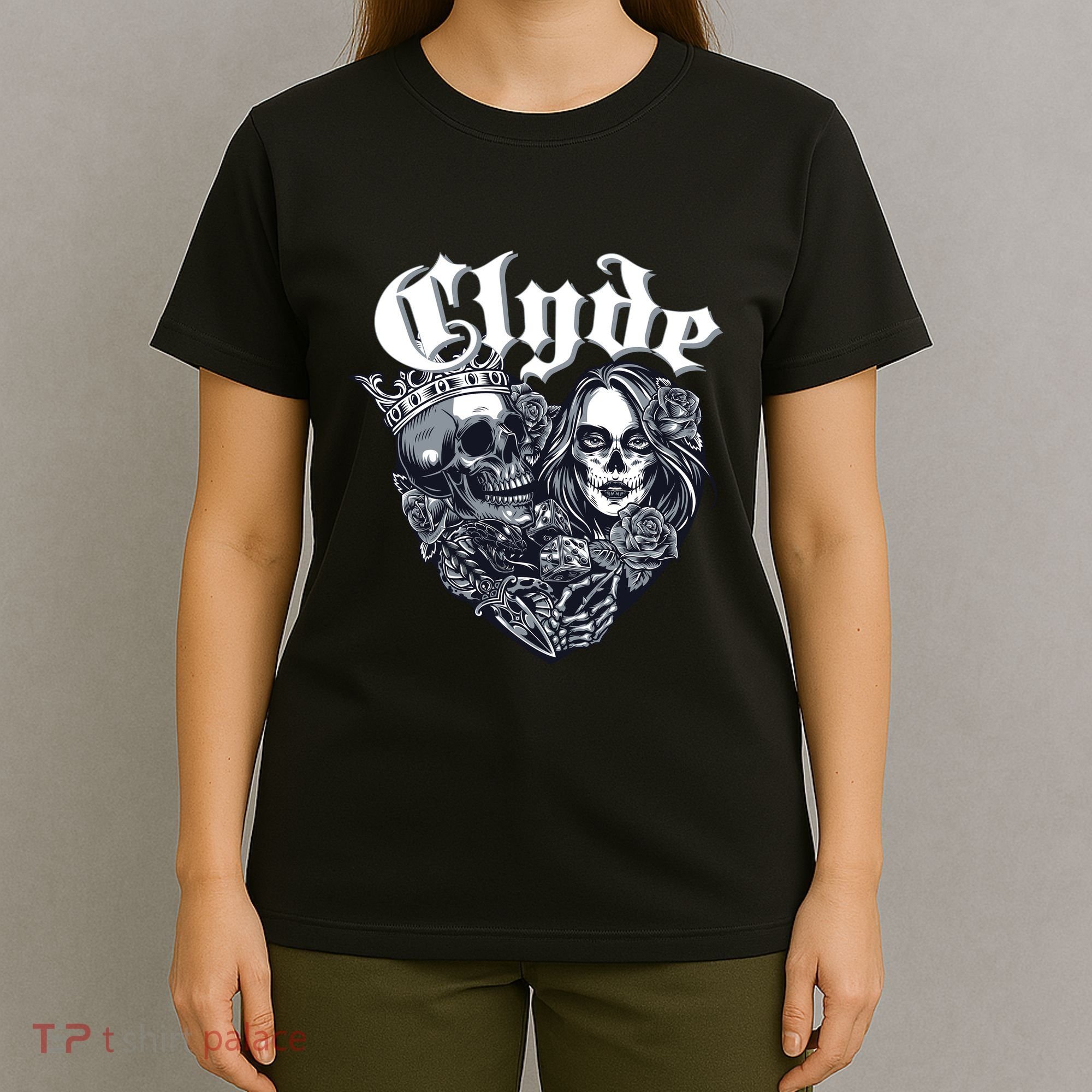 Couple Matching Bonnie & Clyde Chicano Style Heart Tattoo Outfit For Couples T-Shirt