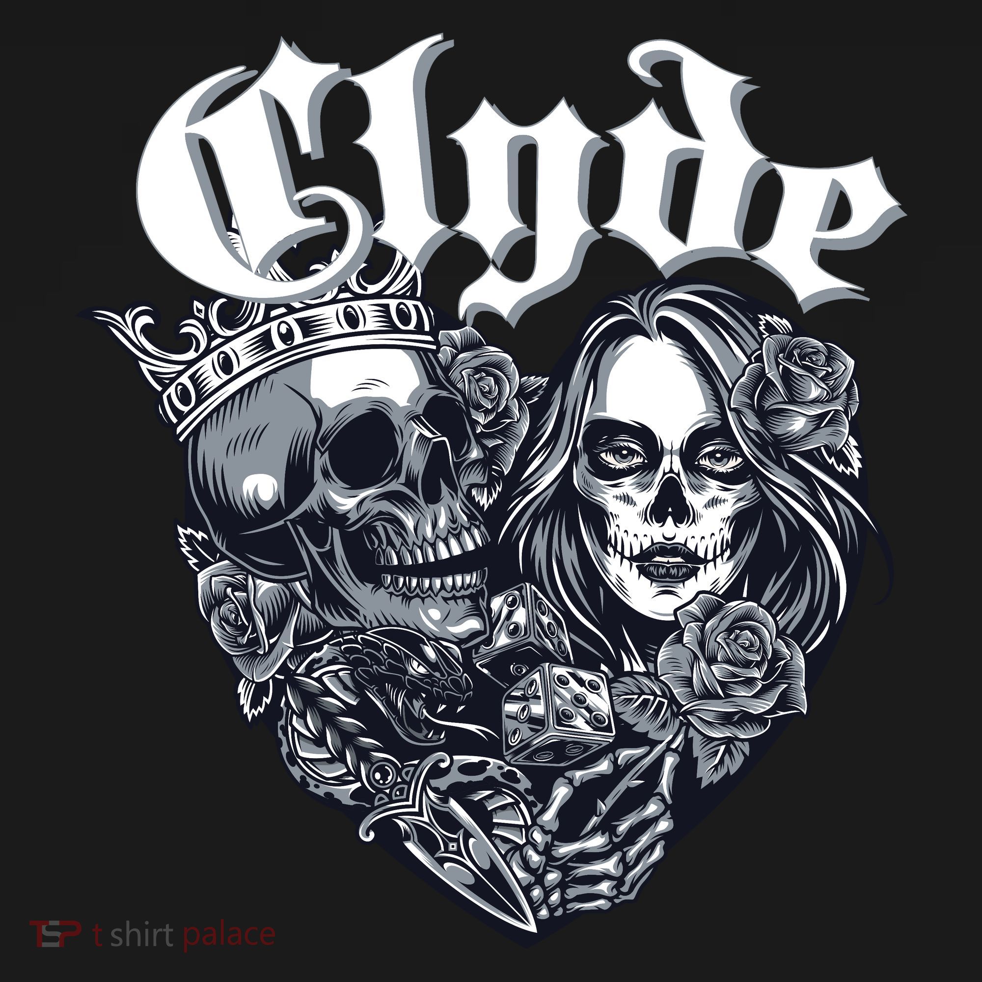 Couple Matching Bonnie & Clyde Chicano Style Heart Tattoo Outfit For Couples T-Shirt