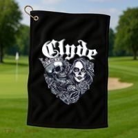 Couple Matching Bonnie & Clyde Chicano Style Heart Tattoo Outfit For Couples Golf Towel thumb 1