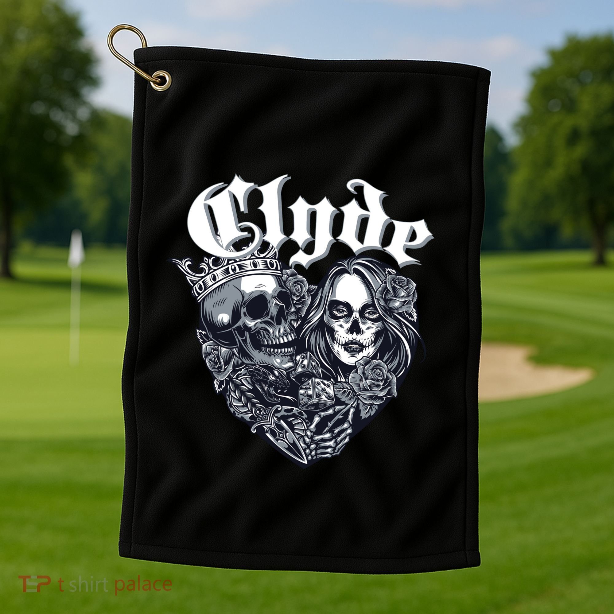 Couple Matching Bonnie & Clyde Chicano Style Heart Tattoo Outfit For Couples Golf Towel