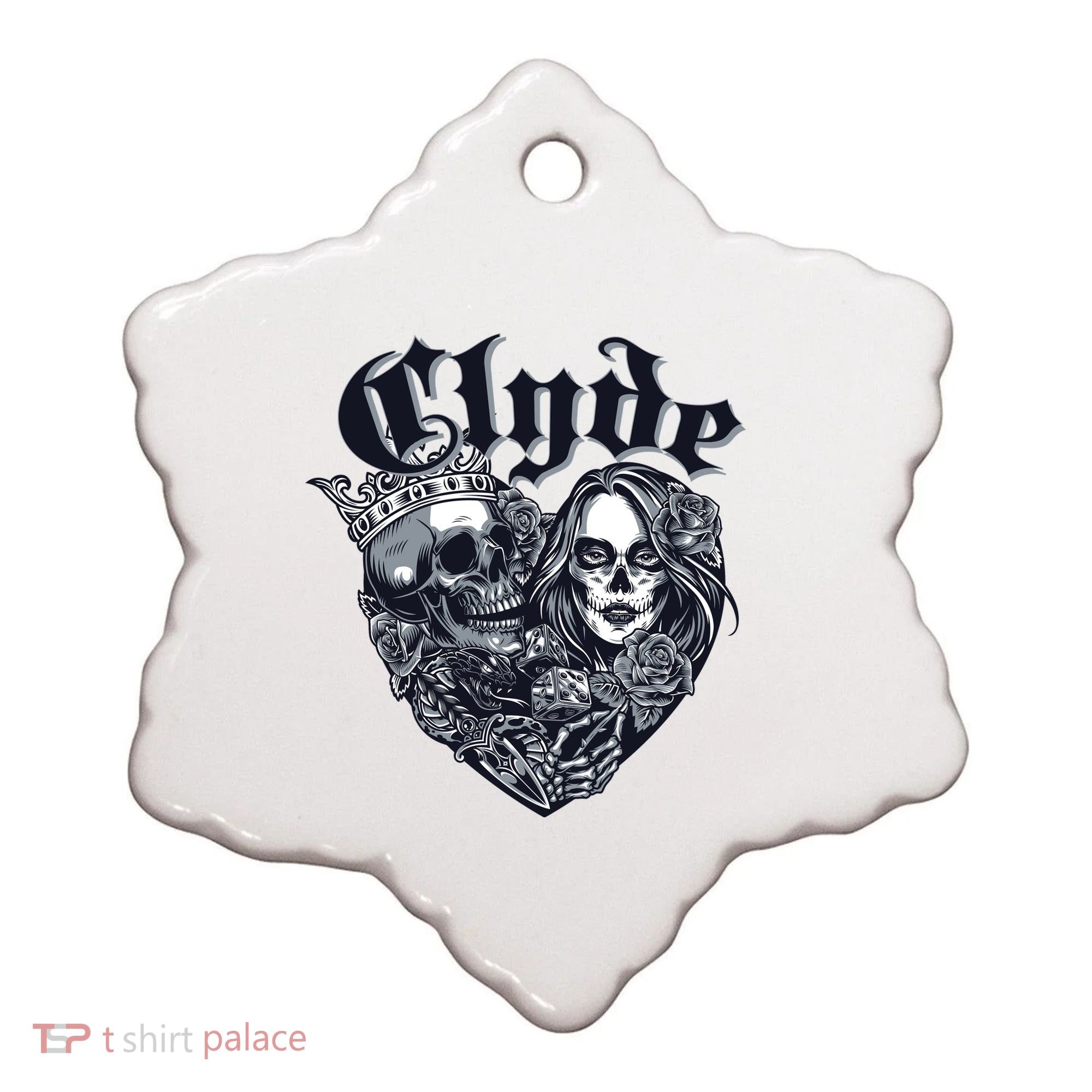 Couple Matching Bonnie & Clyde Chicano Style Heart Tattoo Outfit For Couples Ceramic Ornament