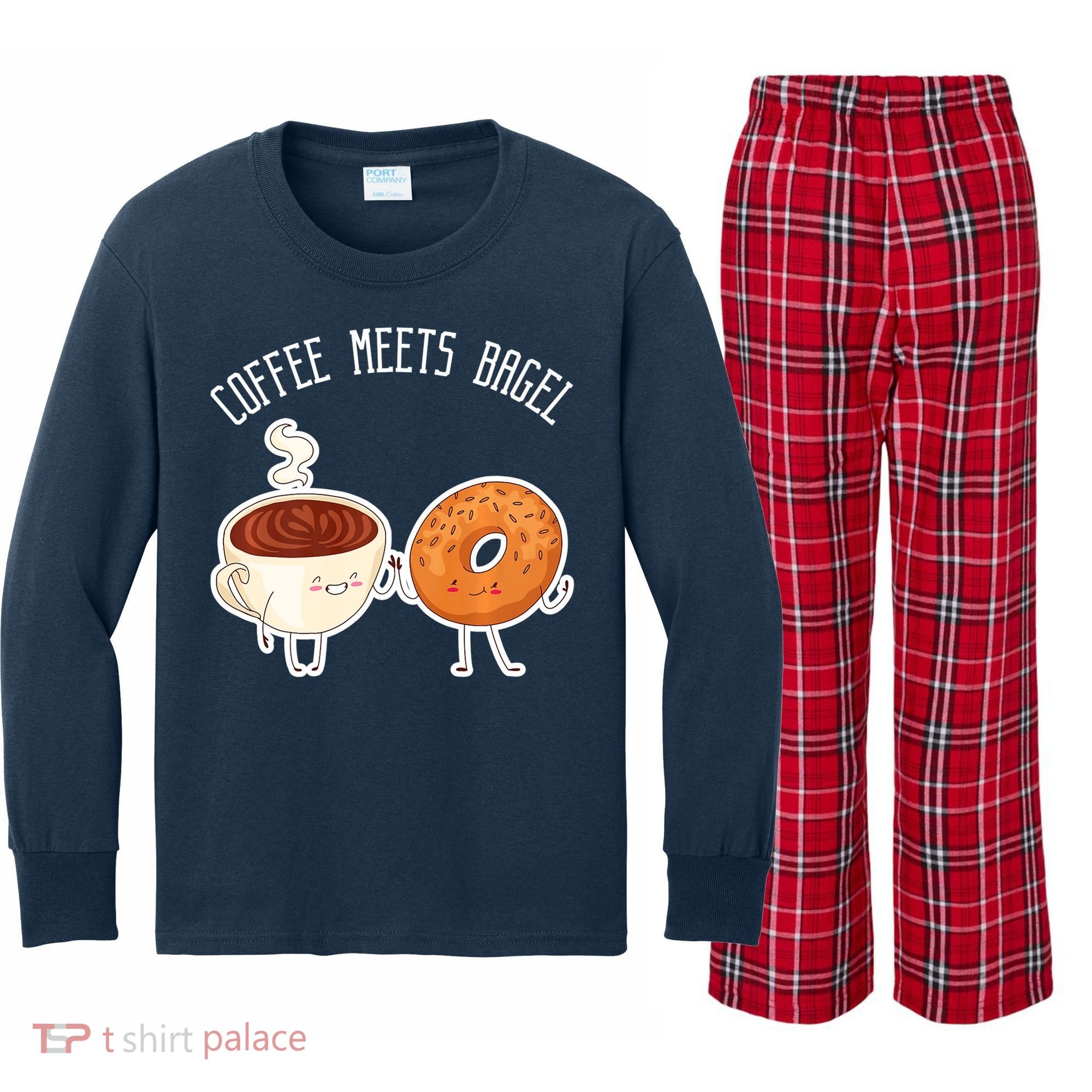Coffee Meets Bagel Bagels Kids Long Sleeve Plaid Pajama Set
