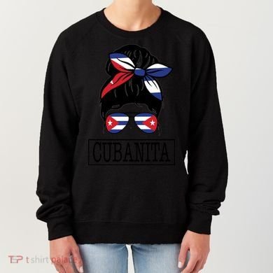 Cubanita Messy Bun Cuban Flag Cuba Women's Sweatshirt