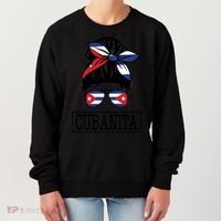 Cubanita Messy Bun Cuban Flag Cuba Women's Sweatshirt thumb 0