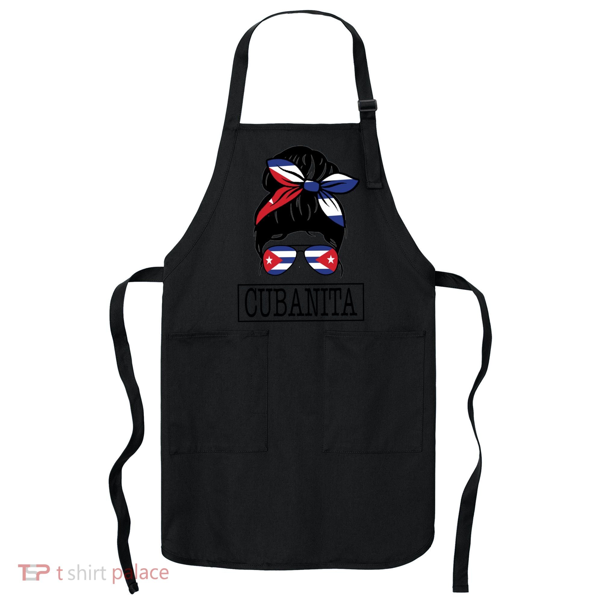 Cubanita Messy Bun Cuban Flag Cuba Apron