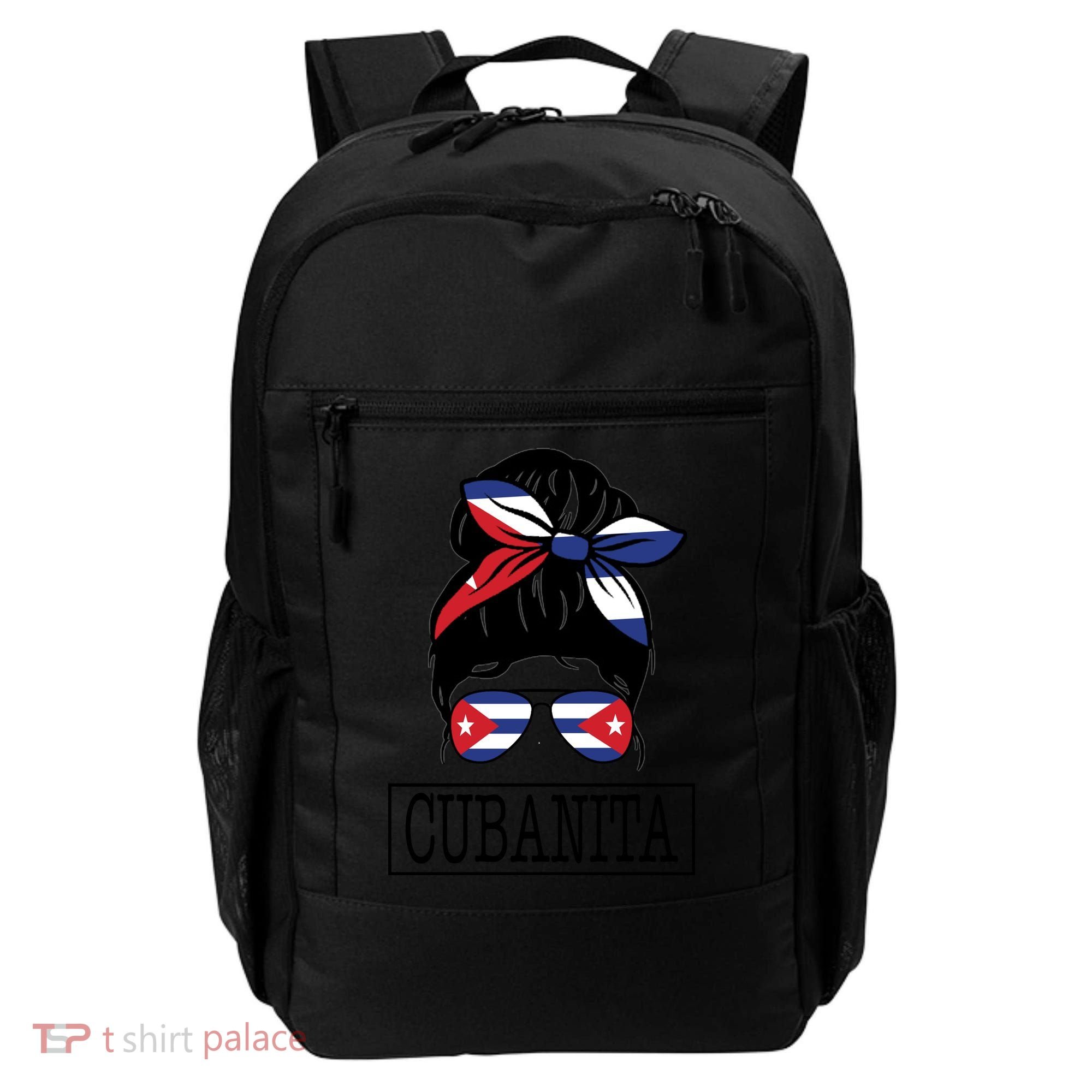 Cubanita Messy Bun Cuban Flag Cuba Backpack