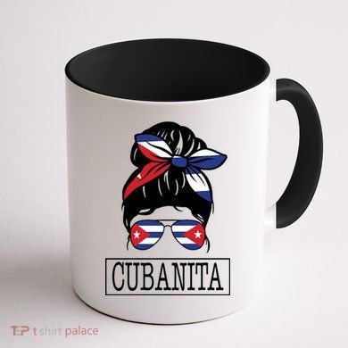 Cubanita Messy Bun Cuban Flag Cuba Coffee Mug back