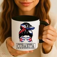 Cubanita Messy Bun Cuban Flag Cuba Coffee Mug thumb 3