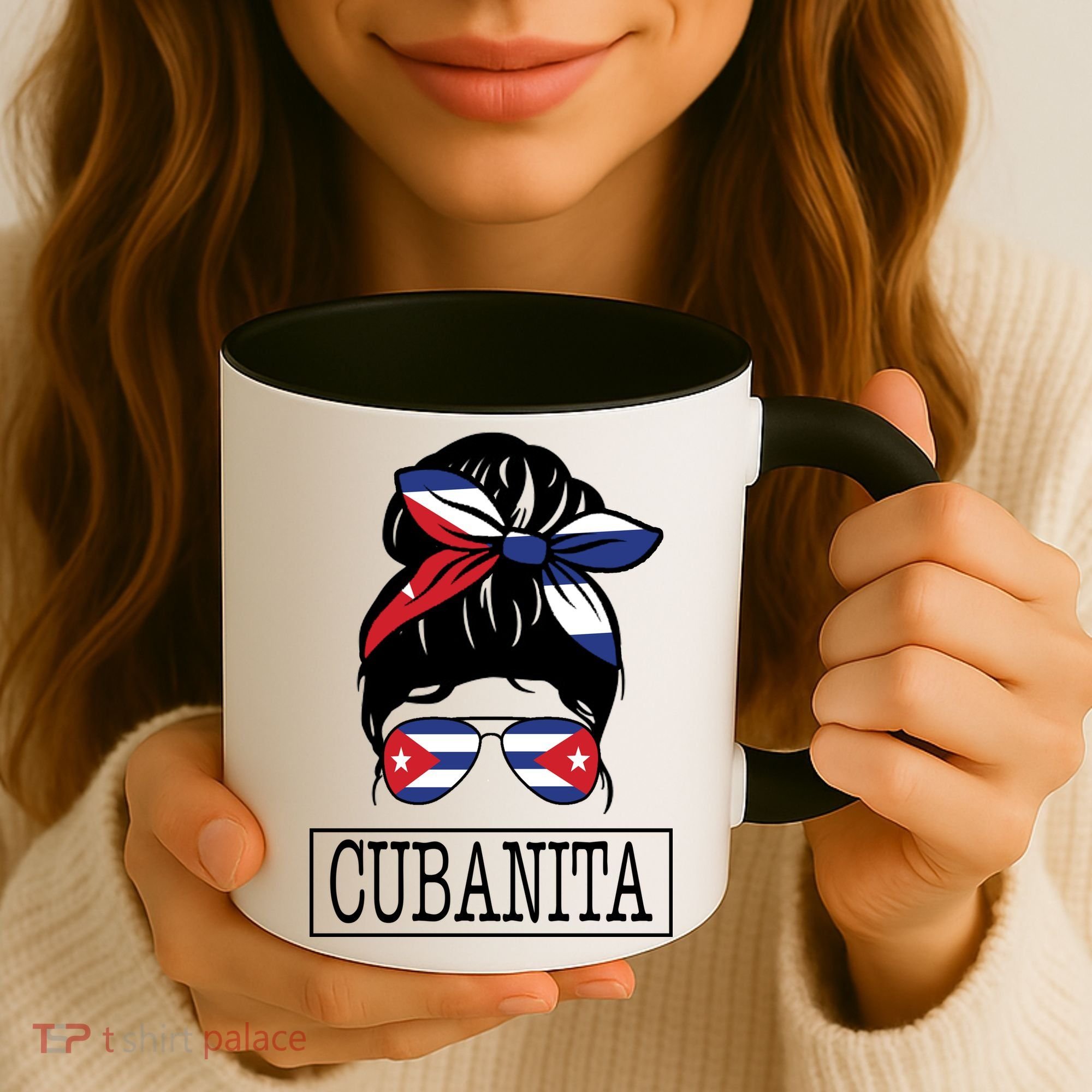 Cubanita Messy Bun Cuban Flag Cuba Coffee Mug