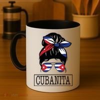 Cubanita Messy Bun Cuban Flag Cuba Coffee Mug thumb 4