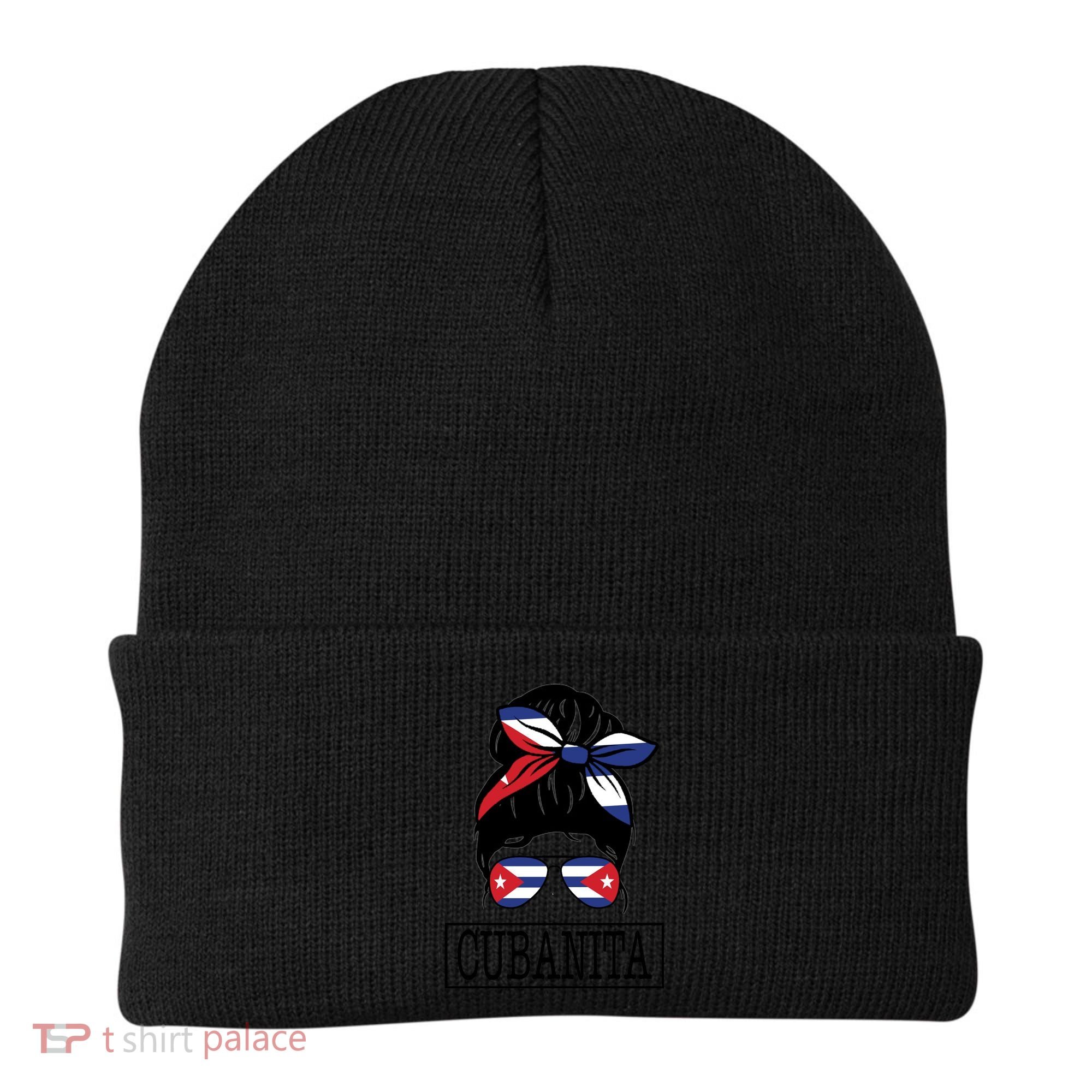 Cubanita Messy Bun Cuban Flag Cuba Beanie