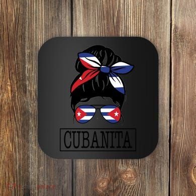 Cubanita Messy Bun Cuban Flag Cuba Coaster