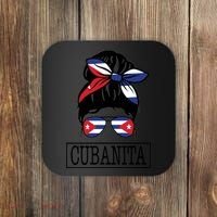 Cubanita Messy Bun Cuban Flag Cuba Coaster thumb 0