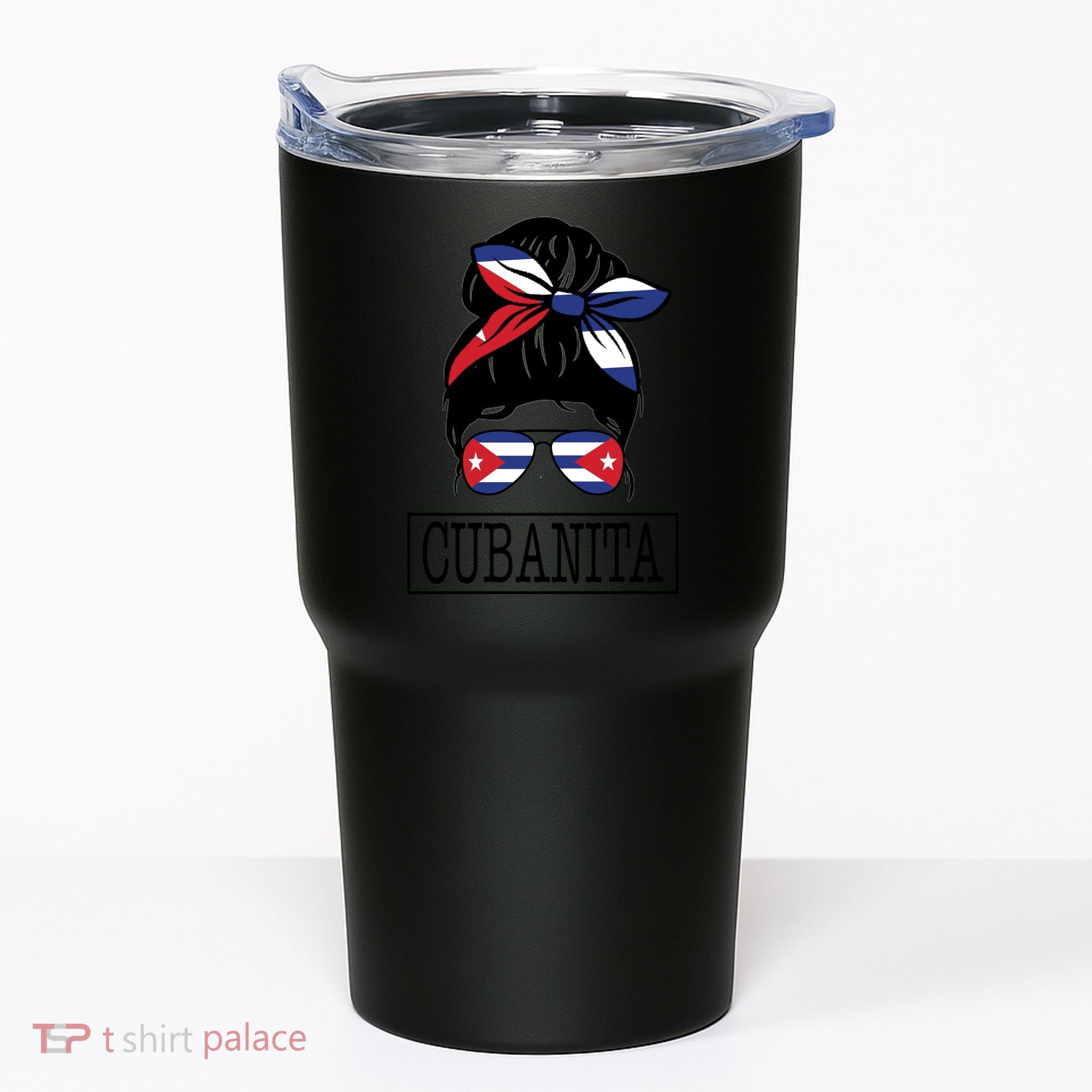 Cubanita Messy Bun Cuban Flag Cuba Tumbler