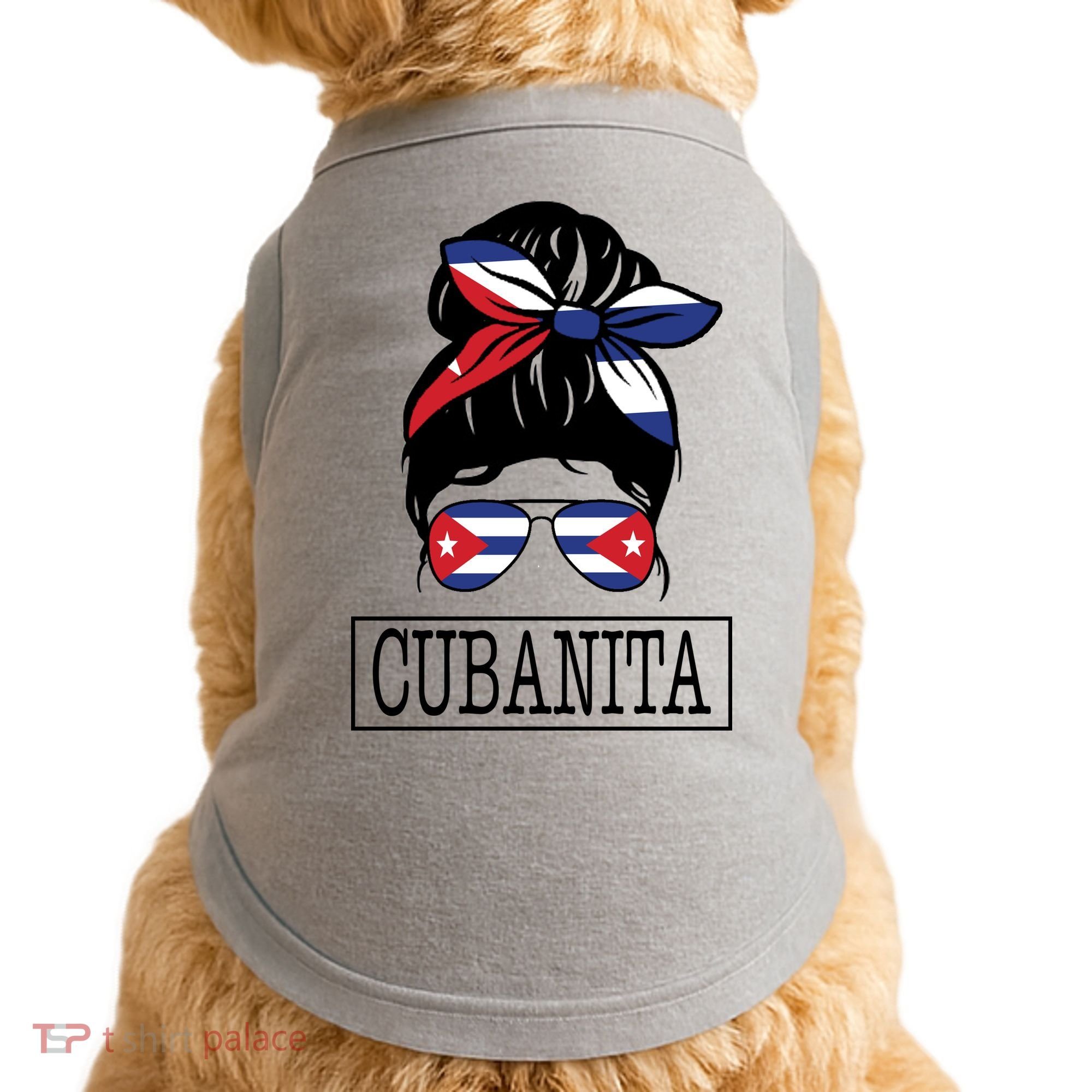 Cubanita Messy Bun Cuban Flag Cuba Doggie Tank