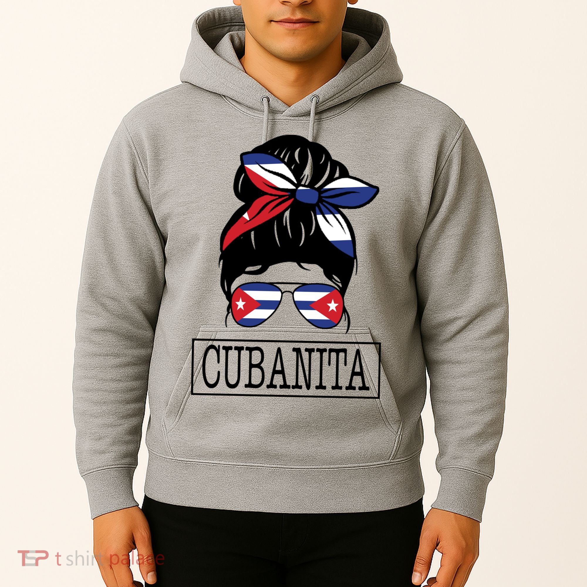 Cubanita Messy Bun Cuban Flag Cuba Hoodie