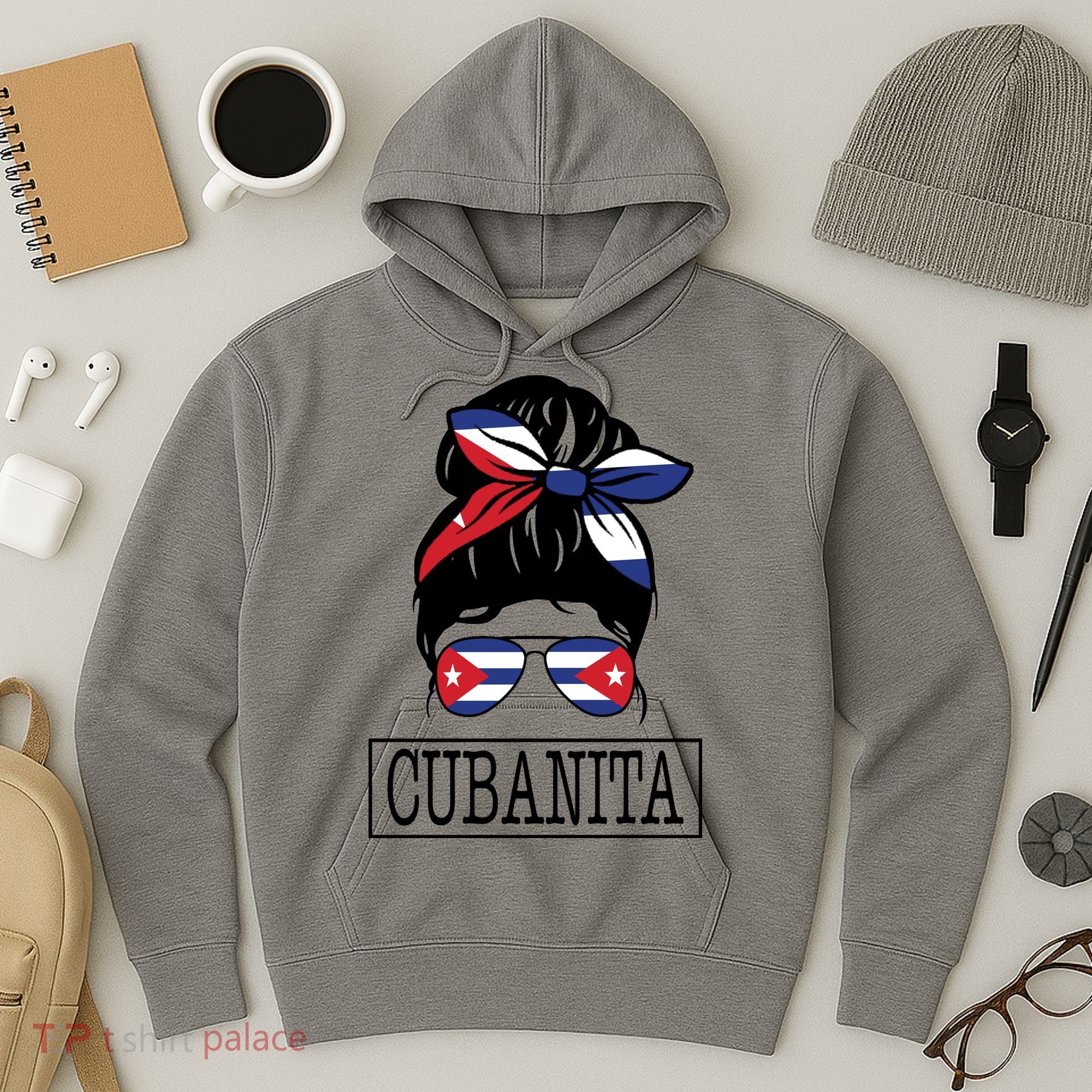 Cubanita Messy Bun Cuban Flag Cuba Hoodie