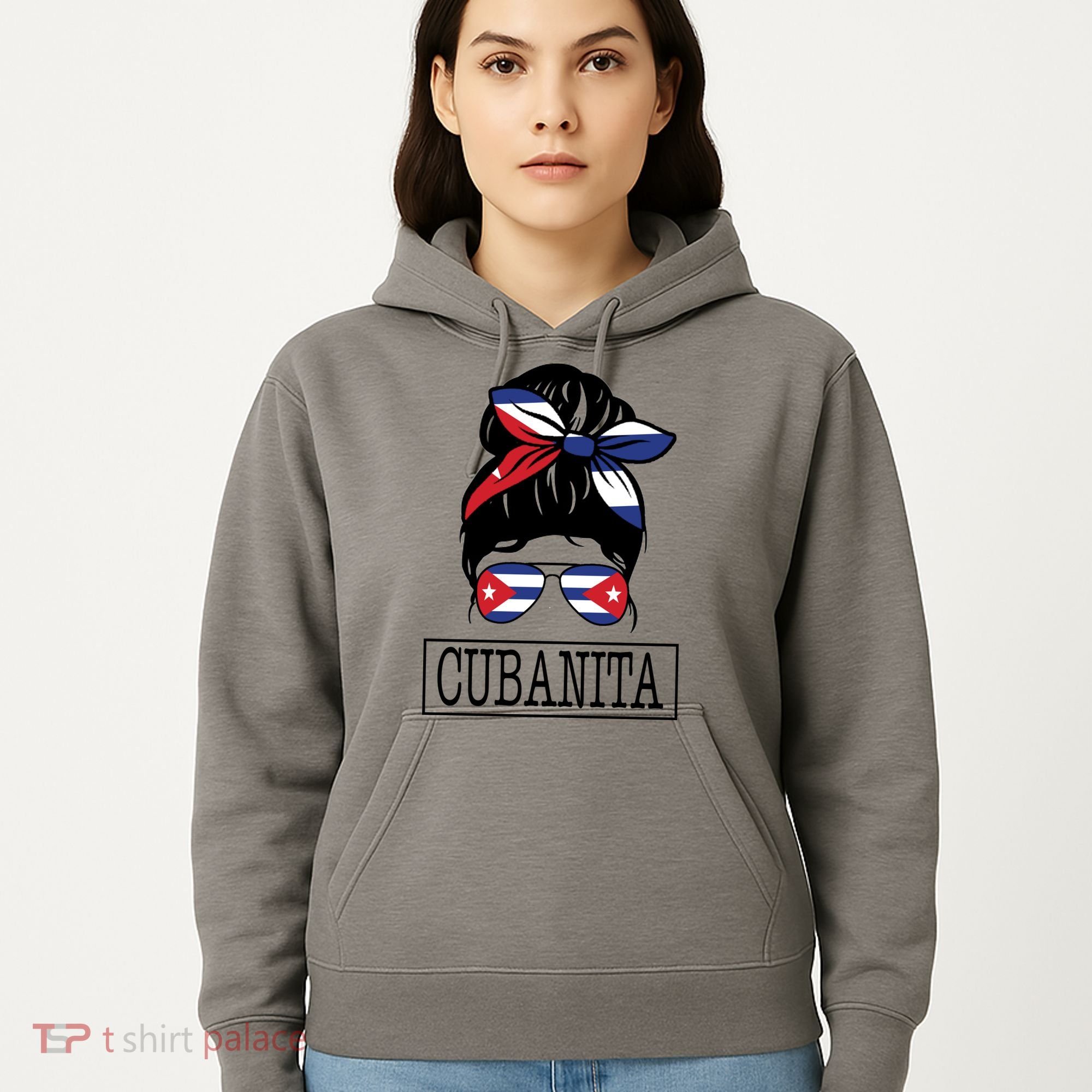 Cubanita Messy Bun Cuban Flag Cuba Hoodie