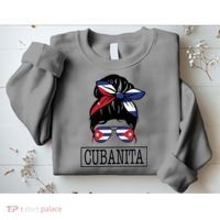 Cubanita Messy Bun Cuban Flag Cuba Sweatshirt thumb 2