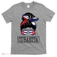 Cubanita Messy Bun Cuban Flag Cuba T-Shirt thumb 0