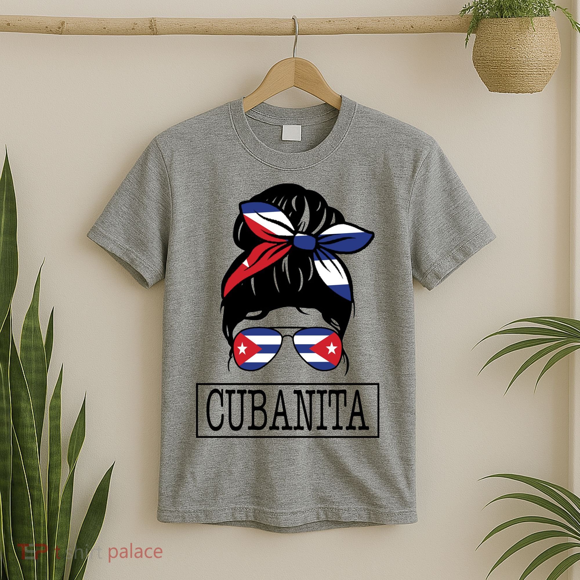 Cubanita Messy Bun Cuban Flag Cuba T-Shirt
