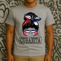 Cubanita Messy Bun Cuban Flag Cuba T-Shirt thumb 3