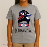 Cubanita Messy Bun Cuban Flag Cuba T-Shirt thumb 4