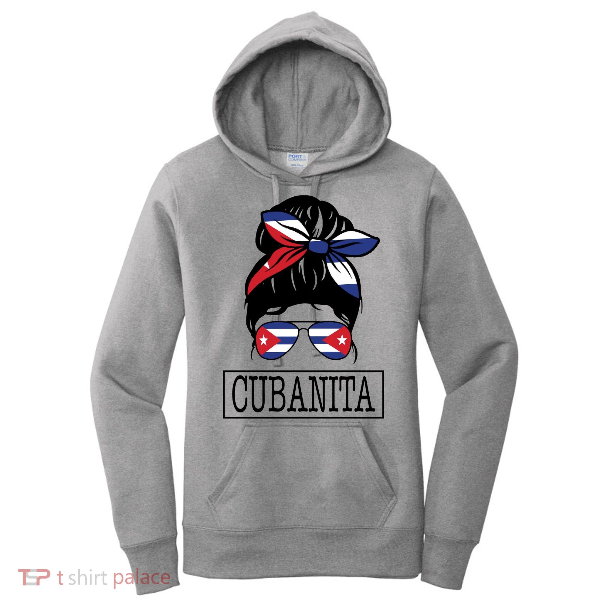 Cubanita Messy Bun Cuban Flag Cuba Women's Hoodie