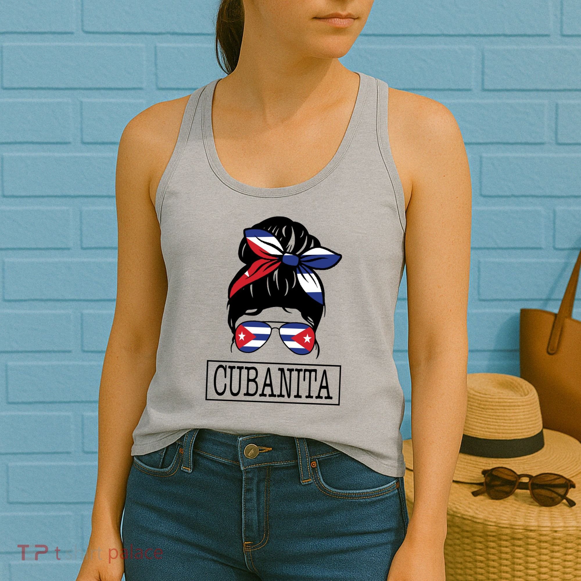 Cubanita Messy Bun Cuban Flag Cuba Women's Tank Top