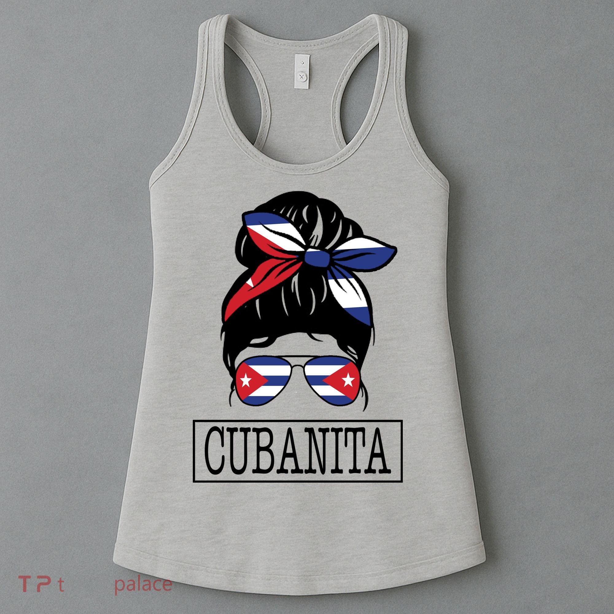 Cubanita Messy Bun Cuban Flag Cuba Women's Tank Top