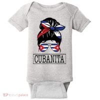 Cubanita Messy Bun Cuban Flag Cuba Baby Bodysuit thumb 0