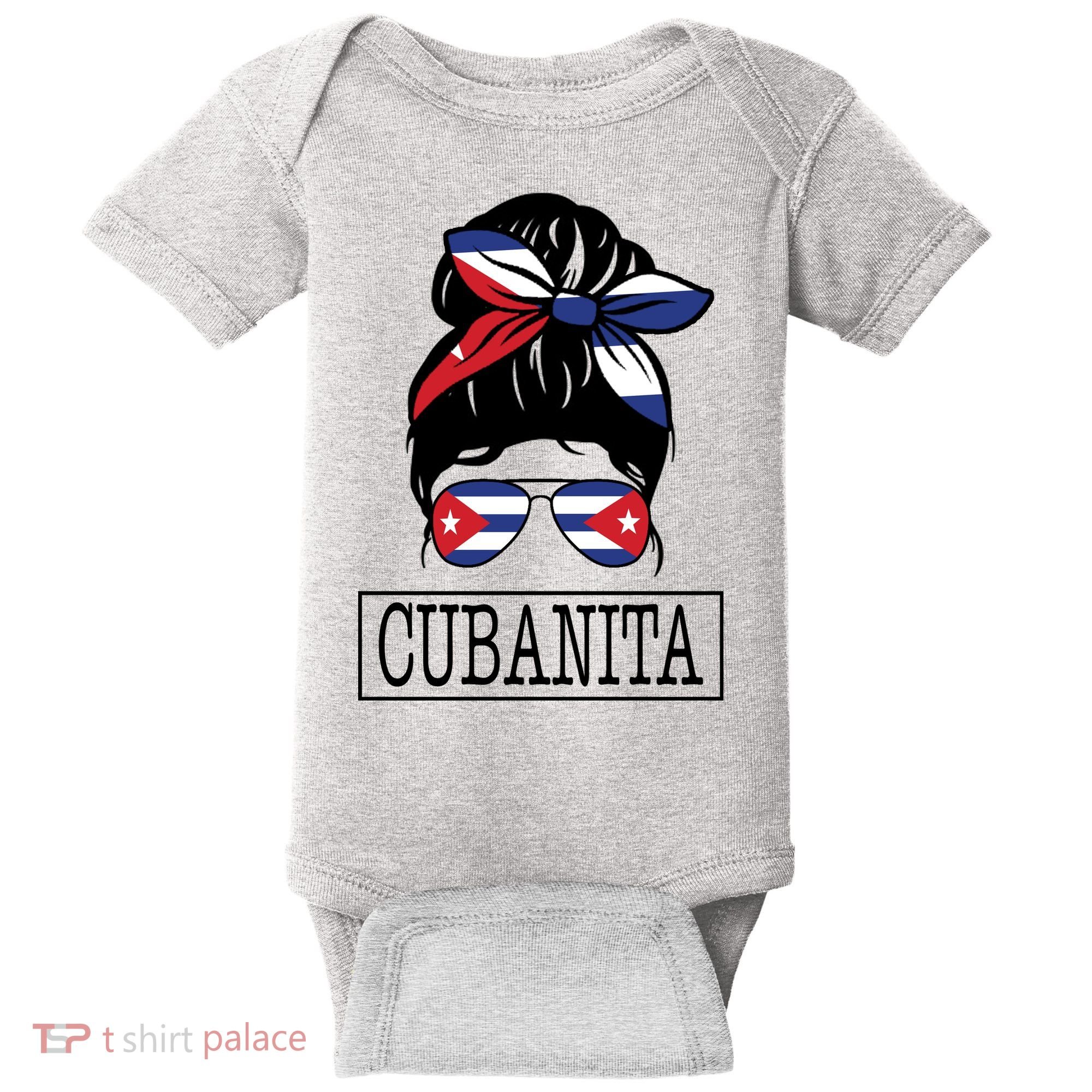 Cubanita Messy Bun Cuban Flag Cuba Baby Bodysuit
