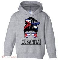 Cubanita Messy Bun Cuban Flag Cuba Toddler Hoodie thumb 0