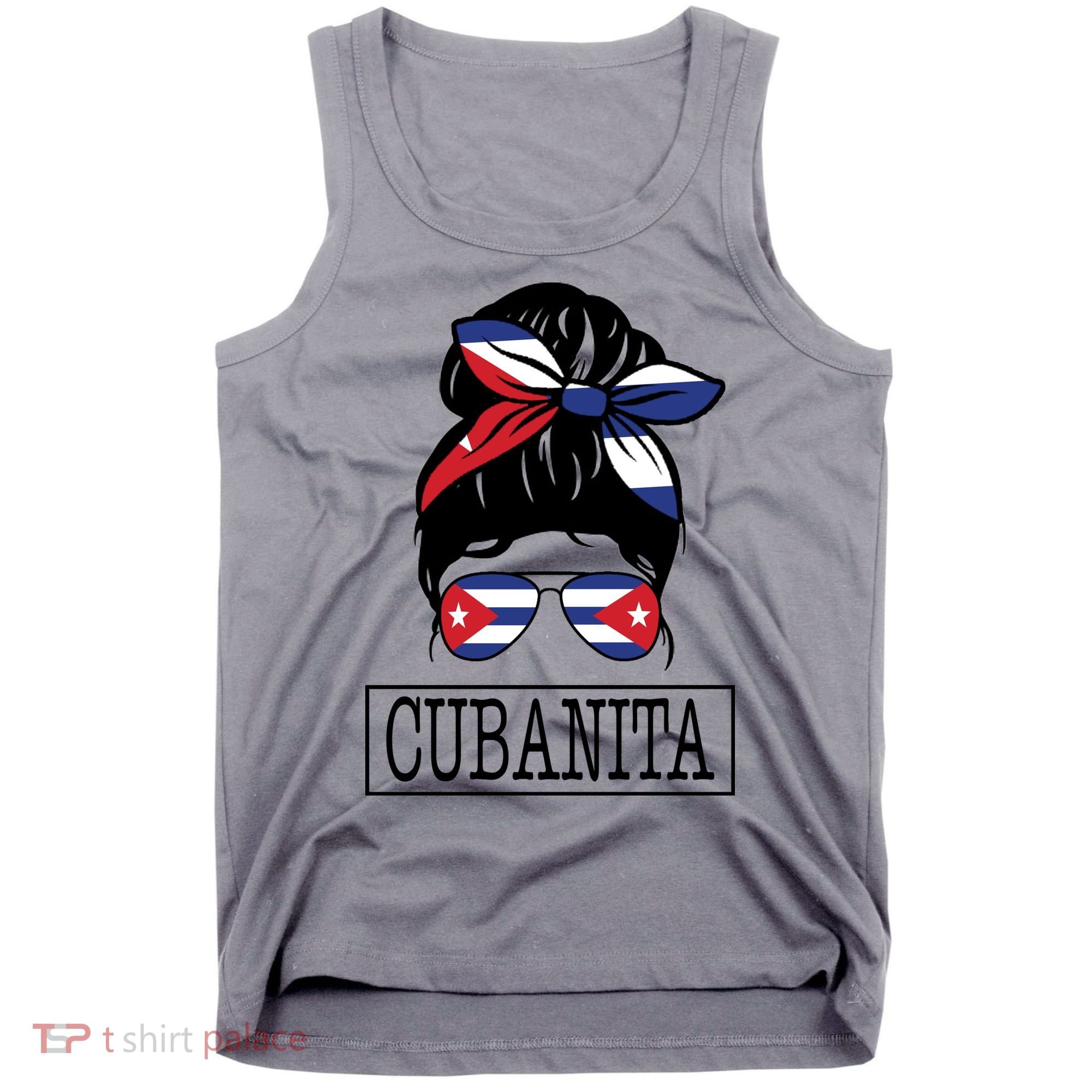 Cubanita Messy Bun Cuban Flag Cuba Tank Top