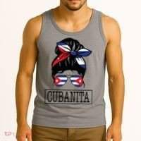 Cubanita Messy Bun Cuban Flag Cuba Tank Top thumb 3