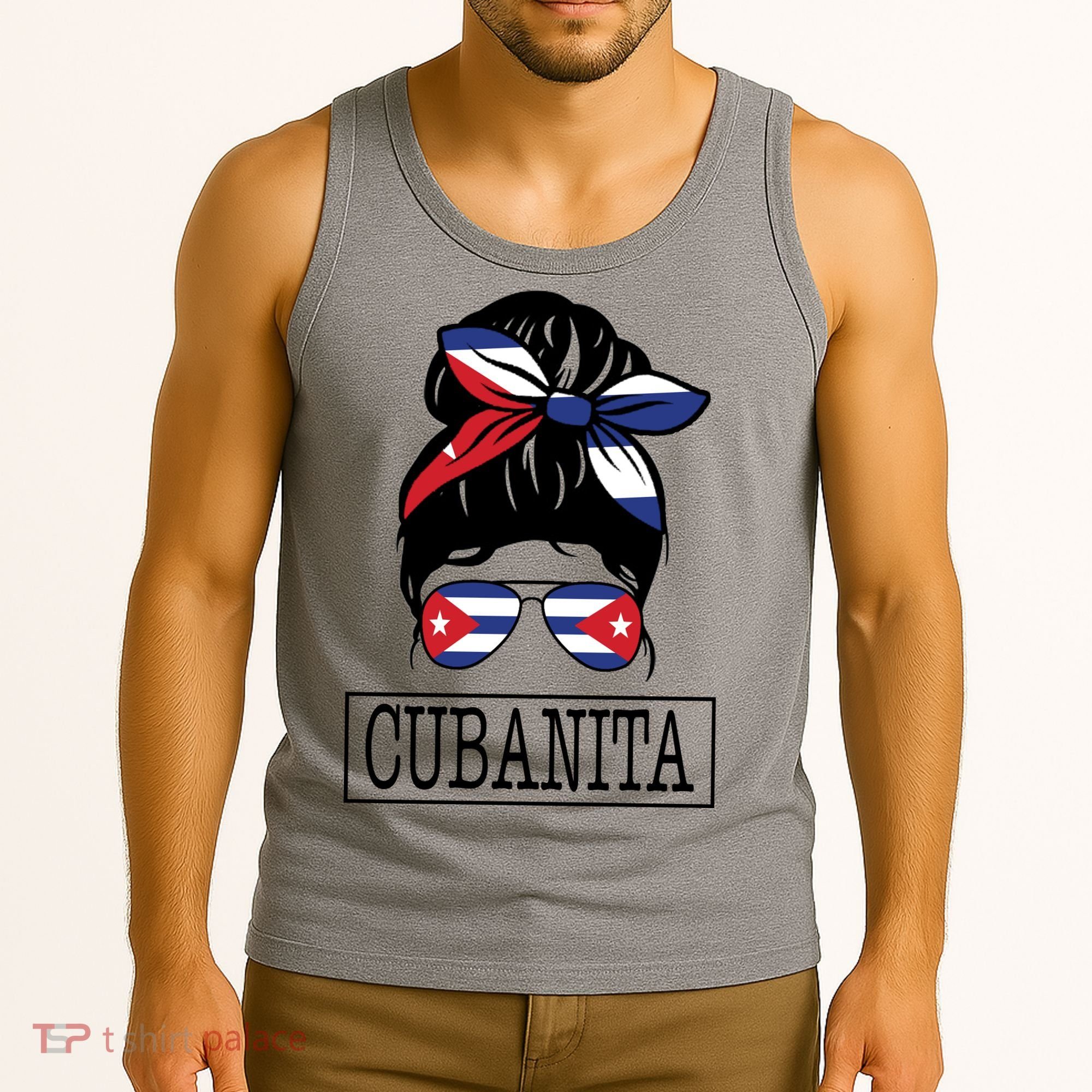 Cubanita Messy Bun Cuban Flag Cuba Tank Top