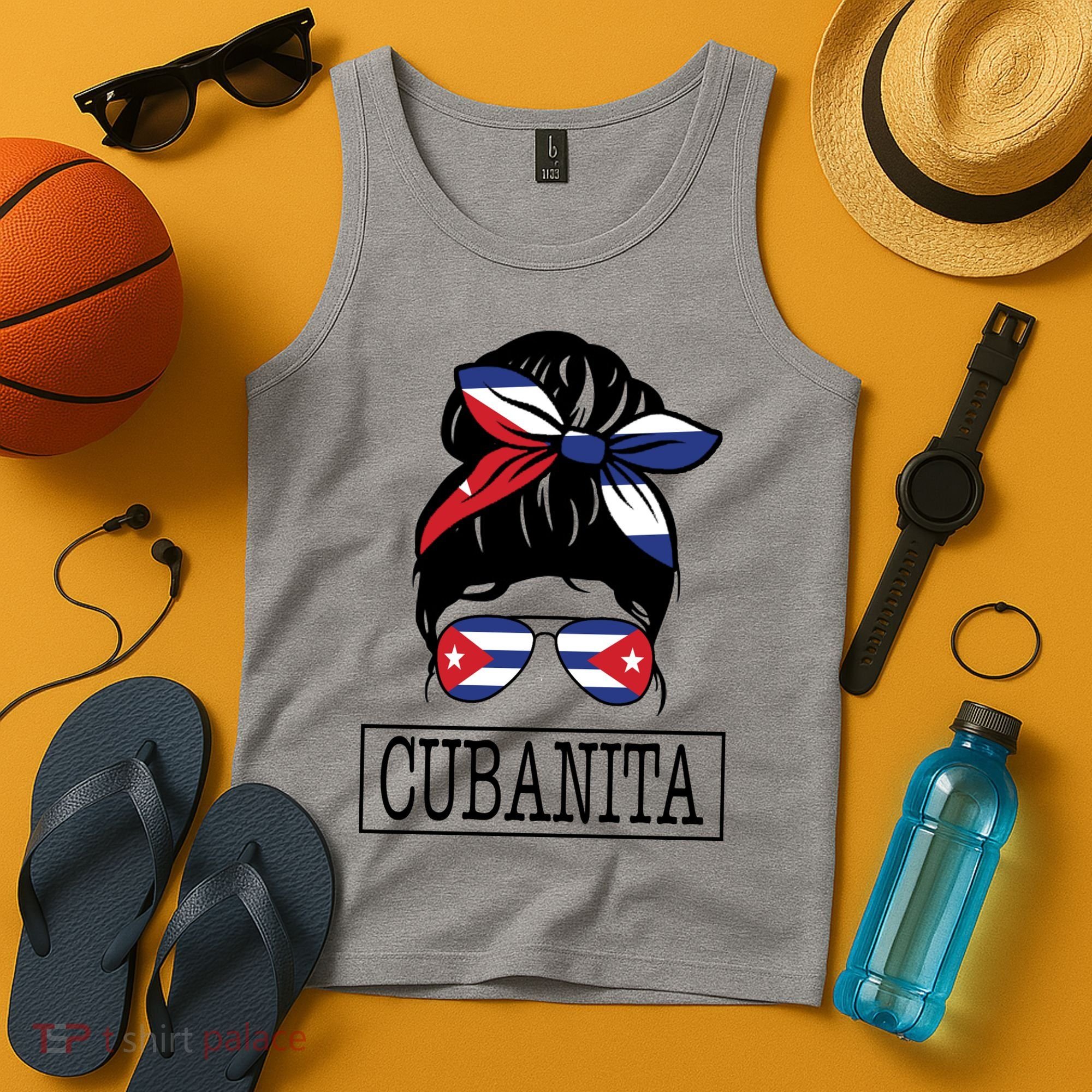 Cubanita Messy Bun Cuban Flag Cuba Tank Top