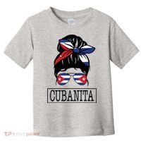 Cubanita Messy Bun Cuban Flag Cuba Toddler T-Shirt thumb 0