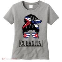 Cubanita Messy Bun Cuban Flag Cuba Women's T-Shirt thumb 0