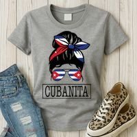 Cubanita Messy Bun Cuban Flag Cuba Women's T-Shirt thumb 3