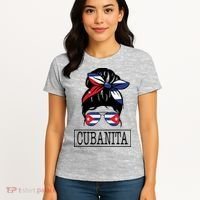 Cubanita Messy Bun Cuban Flag Cuba Women's T-Shirt thumb 4